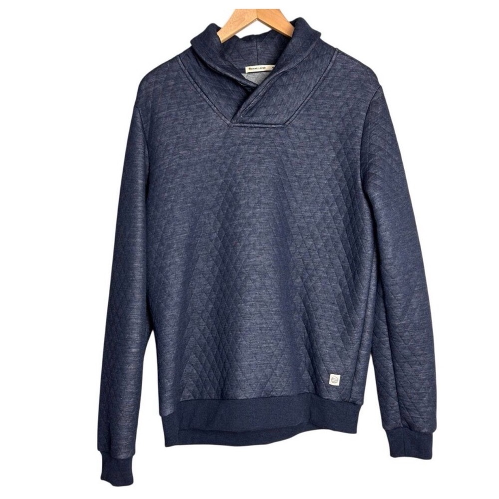 Marine Layer Sweater Mens Medium Shawl Collar Quilted Pullover Navy Blue